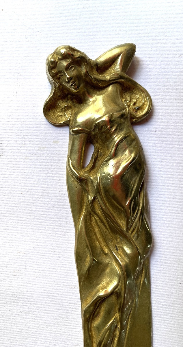 Large Art Nouveau Bronze Letter Opener. Reclining Woman.-photo-2