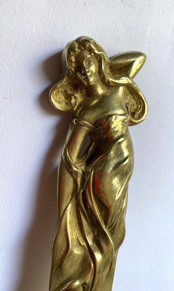 Large Art Nouveau Bronze Letter Opener. Reclining Woman.-photo-1