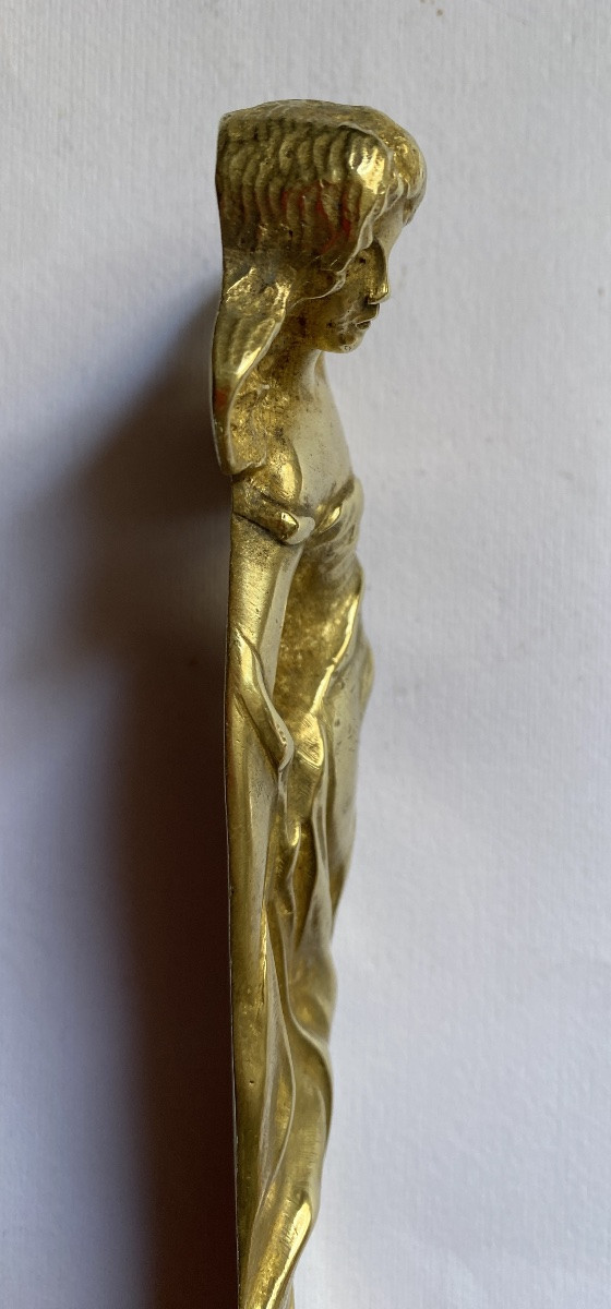 Large Art Nouveau Bronze Letter Opener. Reclining Woman.-photo-2