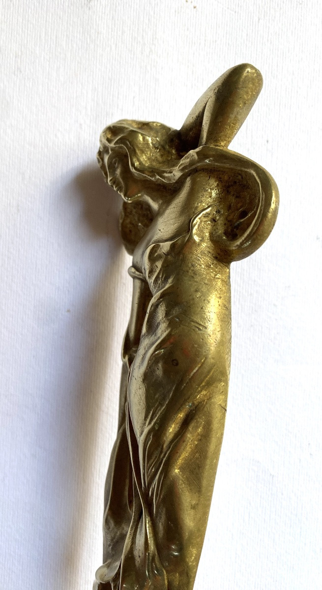 Large Art Nouveau Bronze Letter Opener. Reclining Woman.-photo-3