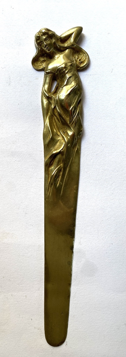 Large Art Nouveau Bronze Letter Opener. Reclining Woman.