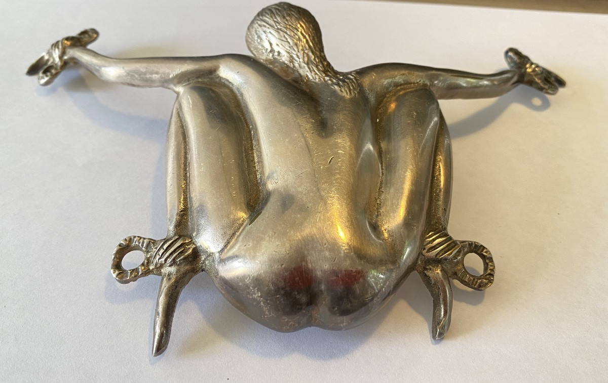 Georges Mailian. Boucle de ceinture en bronze argenté années 70. Nu féminin. Bondage. Shibari. -photo-2