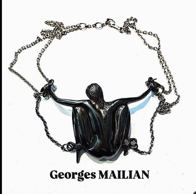 Georges Mailian. Boucle de ceinture en bronze argenté années 70. Nu féminin. Bondage. Shibari. -photo-2