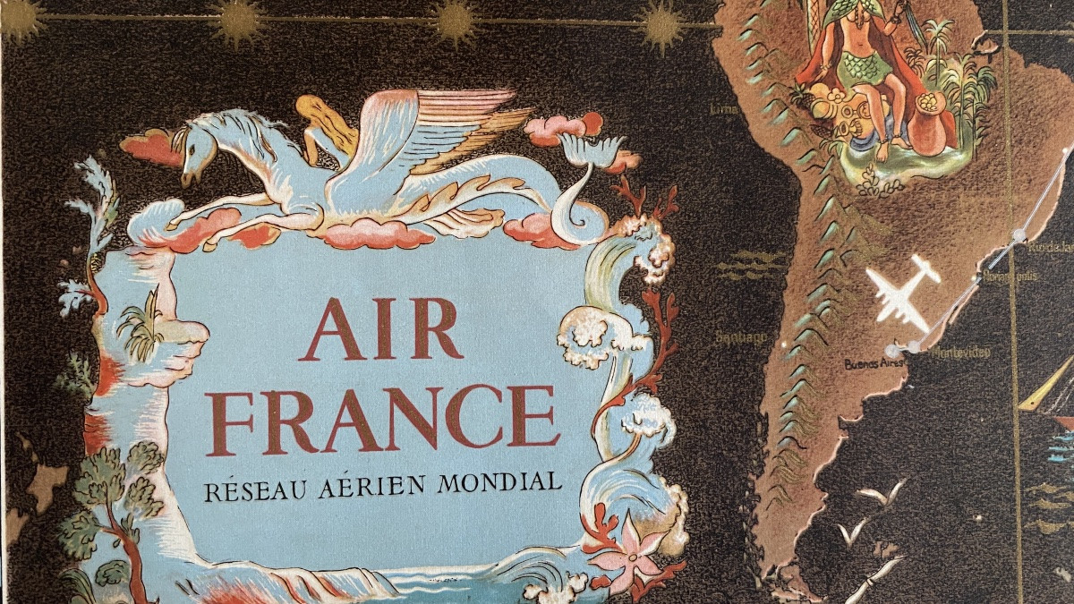 Air France Réseau aérien mondial. Affiche originale. 1948. Lucien Boucher. -photo-3