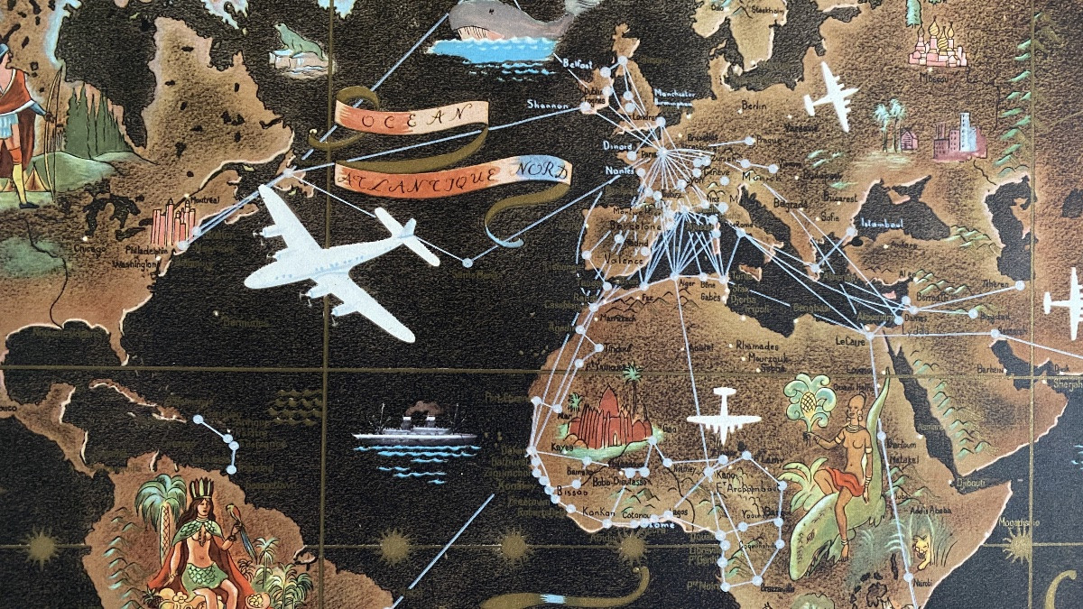 Air France Réseau aérien mondial. Affiche originale. 1948. Lucien Boucher. -photo-4