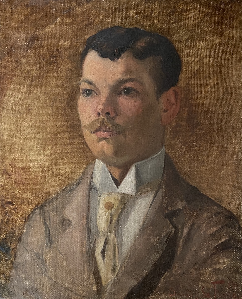 Gaston Simoes de Fonseca. Portrait d’un jeune homme. Huile sur toile encadrée début XXème. 