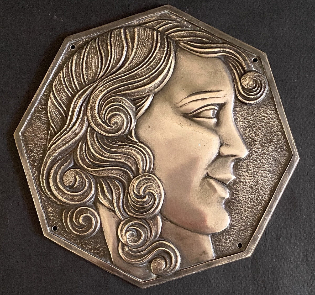 Pair Of Art Deco Silver-plated Bronze Medallions, Early 20th Century.  Faun And Nymph.-photo-3