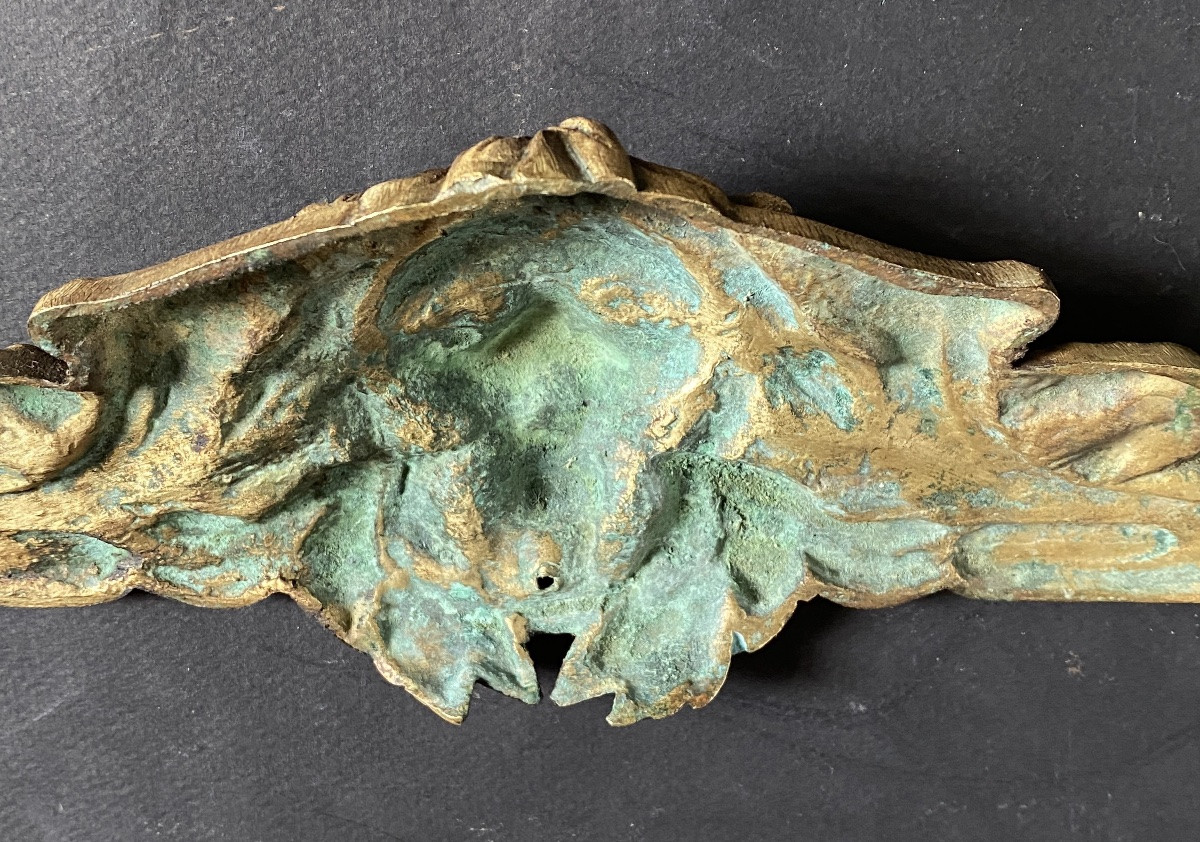 19th Century Ornamental Bronze. Lion's Head And Laurel Leaves.-photo-2