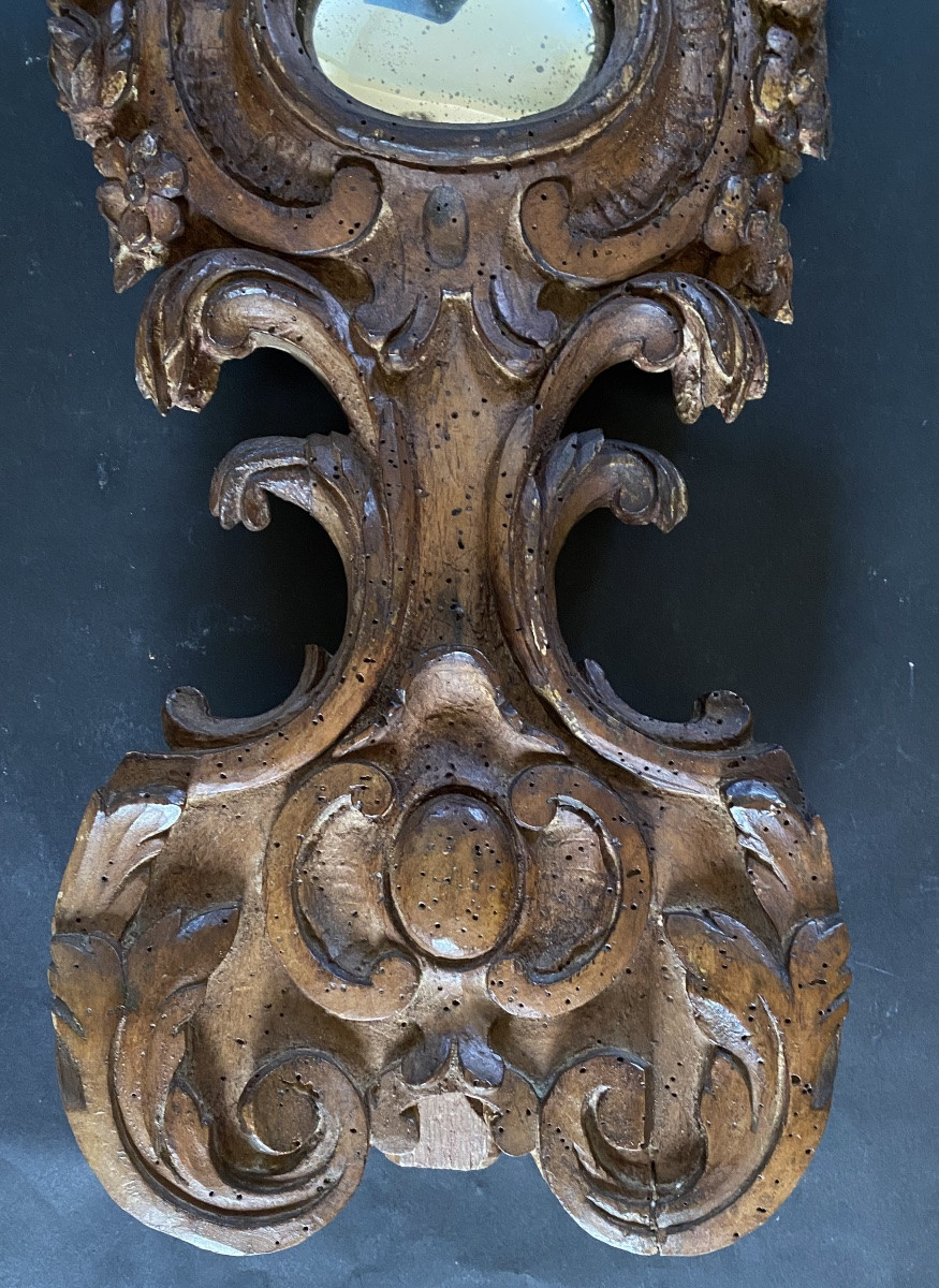 Monstrance- reliquaire en bois sculpté XVIIIème. Décor floral. -photo-3