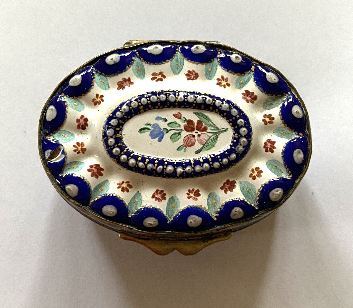 XVIIIth Century Style Fly Box. Enameled Floral Decoration On Brass.-photo-2