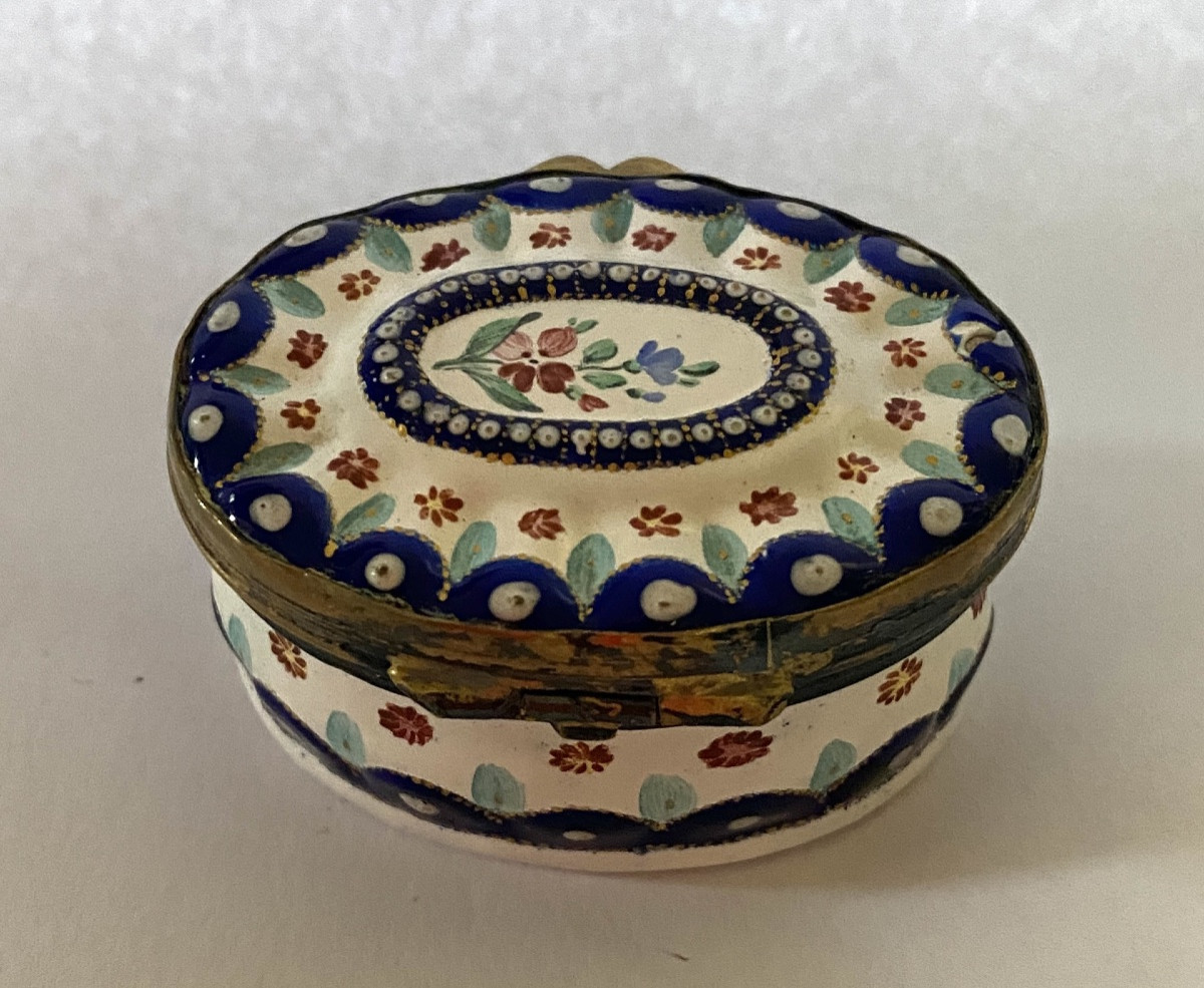 XVIIIth Century Style Fly Box. Enameled Floral Decoration On Brass.-photo-4