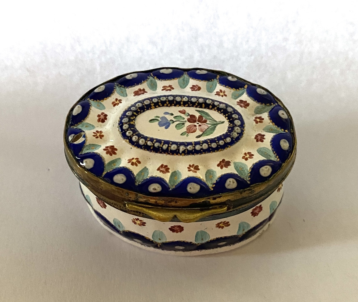 XVIIIth Century Style Fly Box. Enameled Floral Decoration On Brass.