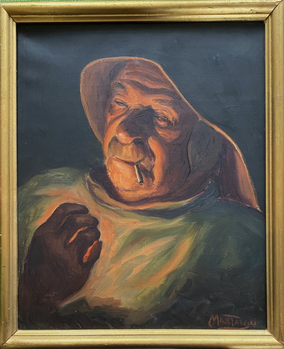 Louis Montaigu. Portrait Of A Berck Sailor Lighting His Cigarette. Oil On Canvas, 20th Century.-photo-2