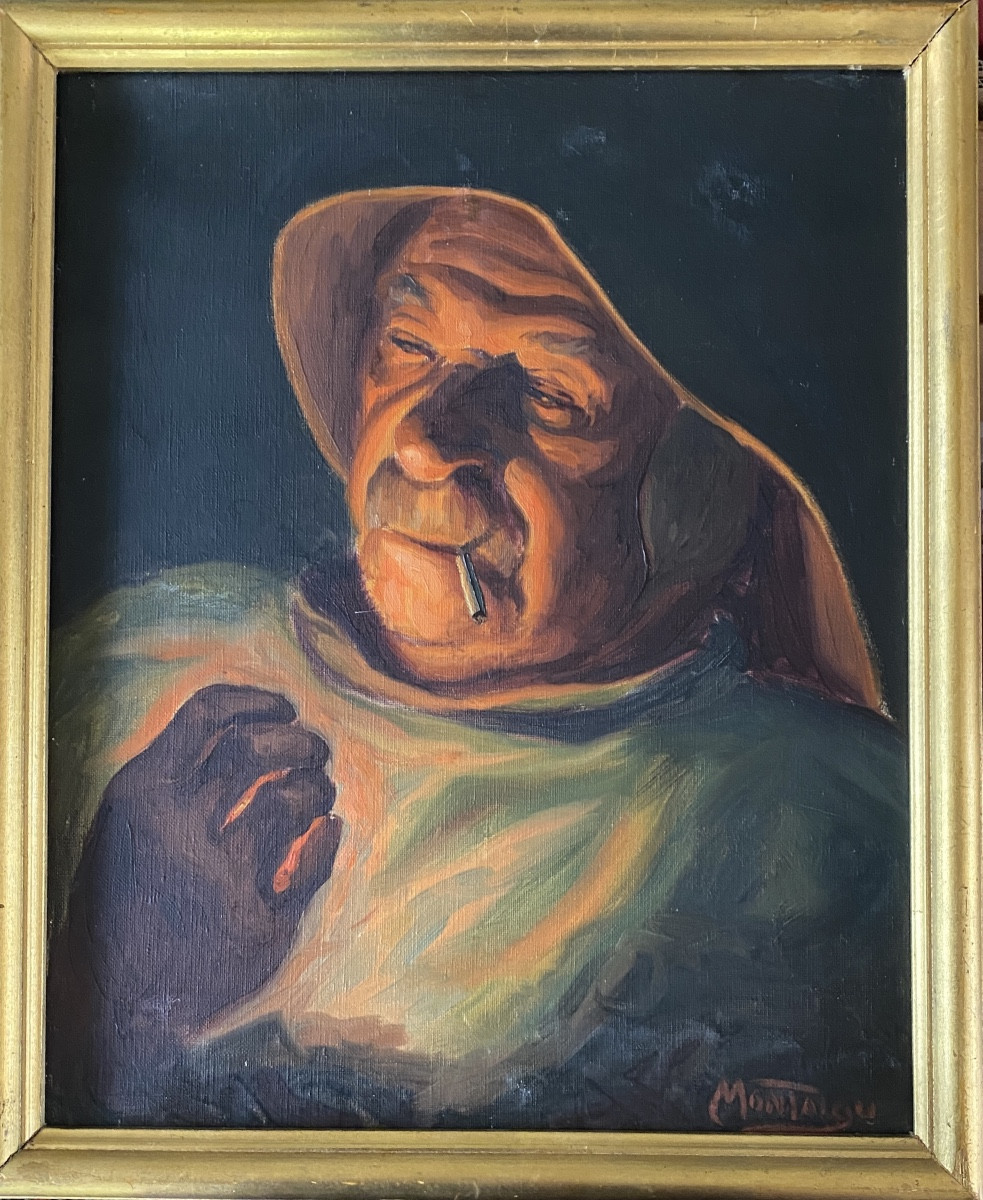 Louis Montaigu. Portrait Of A Berck Sailor Lighting His Cigarette. Oil On Canvas, 20th Century.
