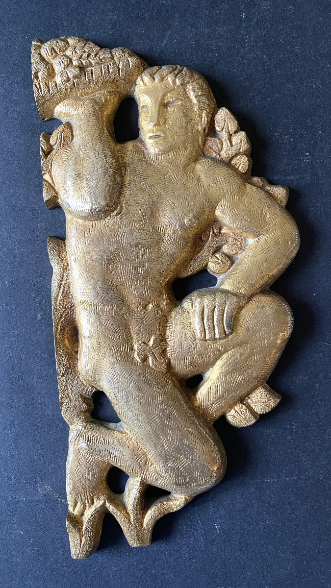Art Deco Ornamental Bronzes. Couple Carrying A Fruit Basket. Adam And Eve In Paradise.-photo-2