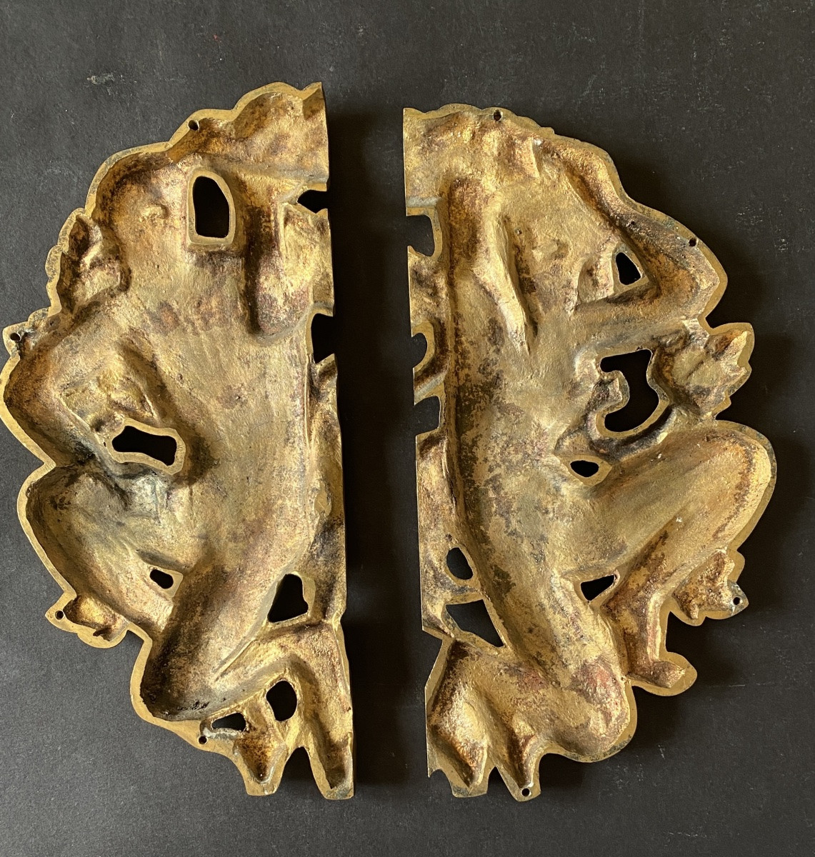 Art Deco Ornamental Bronzes. Couple Carrying A Fruit Basket. Adam And Eve In Paradise.-photo-2