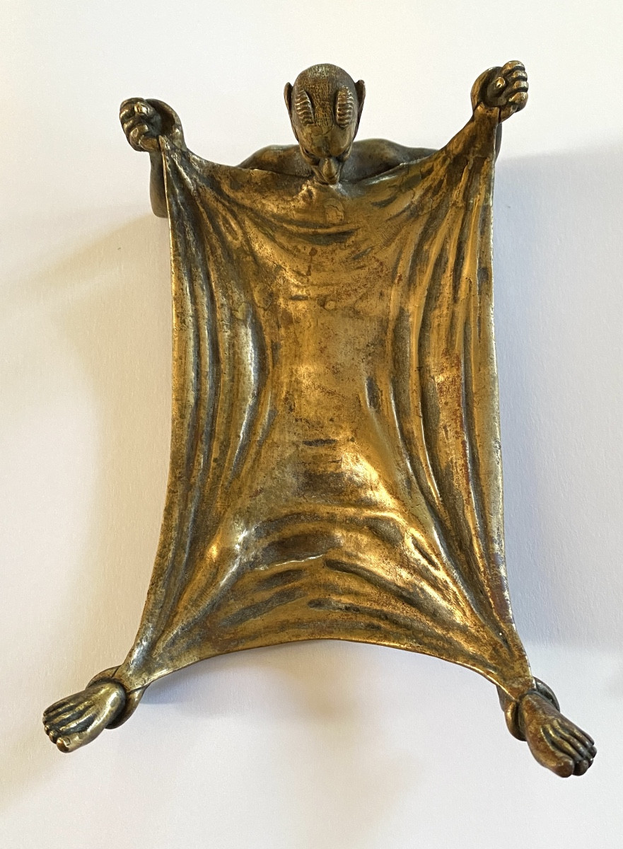 Pocket Organizer. Card Holder.  19th Century Bronze Tray. Reclining Devil Draping Himself.