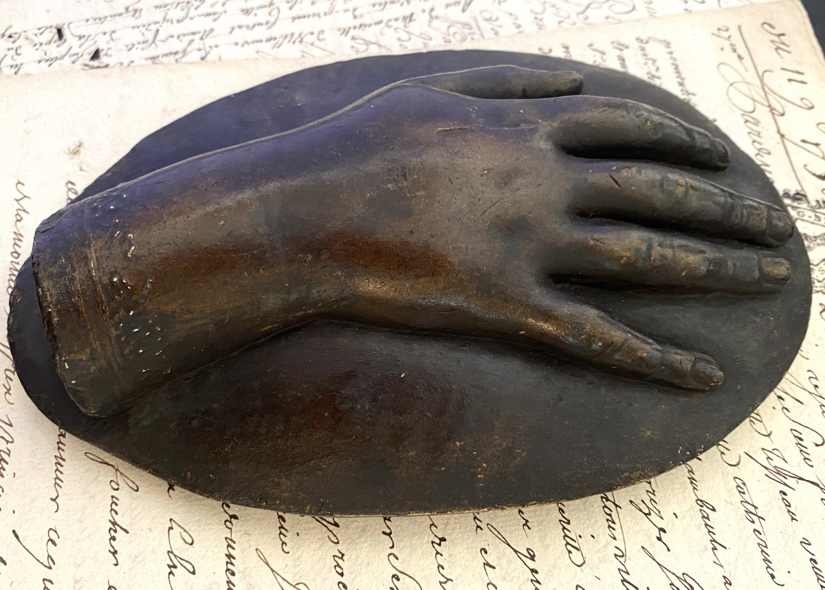 Paperweight, 19th Century. Workshop Plaster With Patina. Woman's Hand.-photo-4