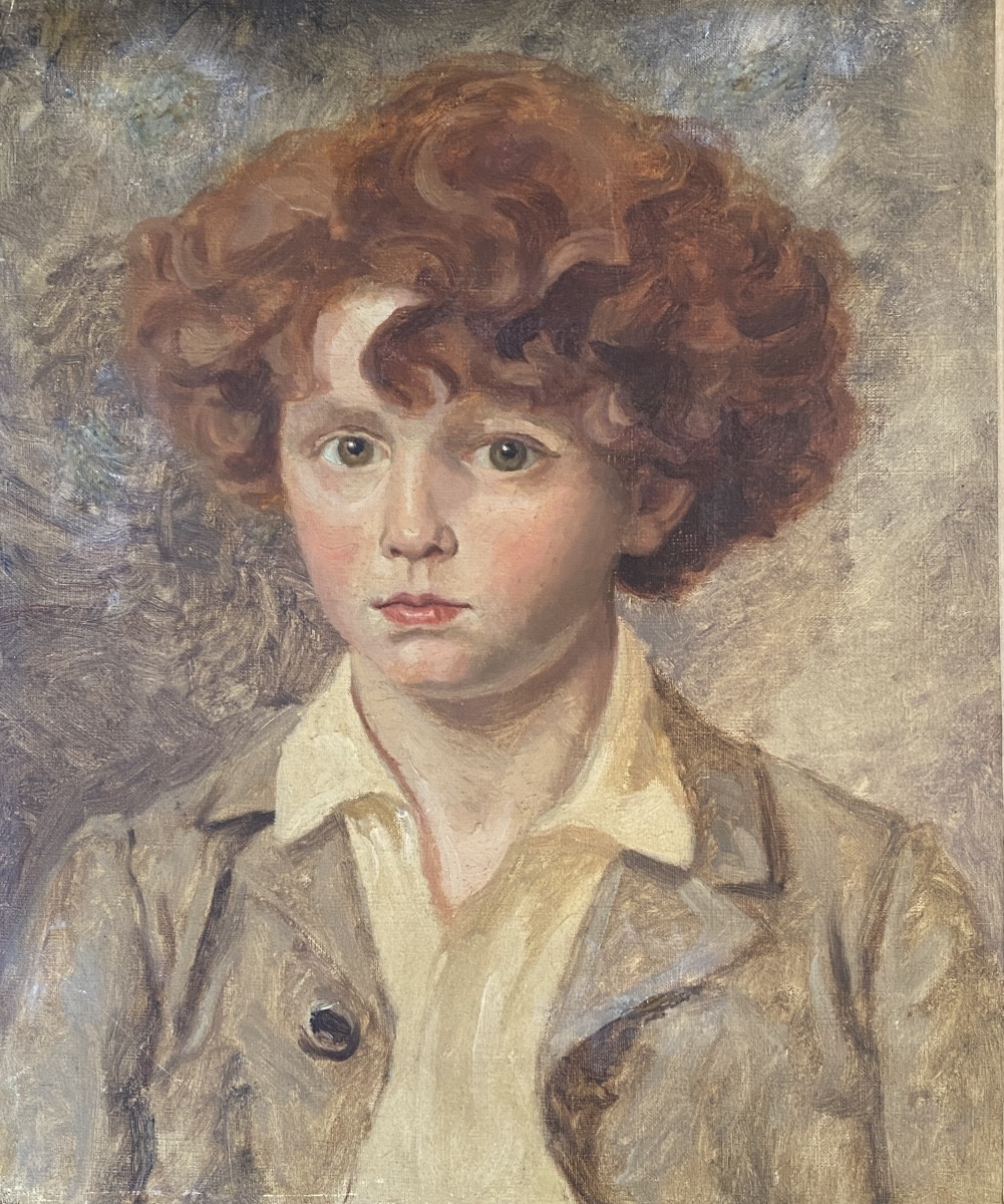 Portrait d’un jeune enfant aux cheveux roux. Huile sur toile début XXème. 