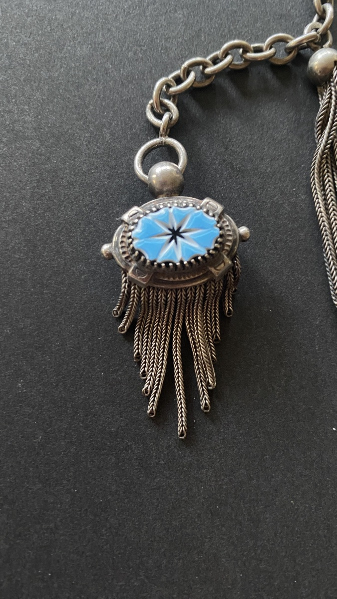 19th Century Silver Watch Chain With Glass Paste Decoration.-photo-3