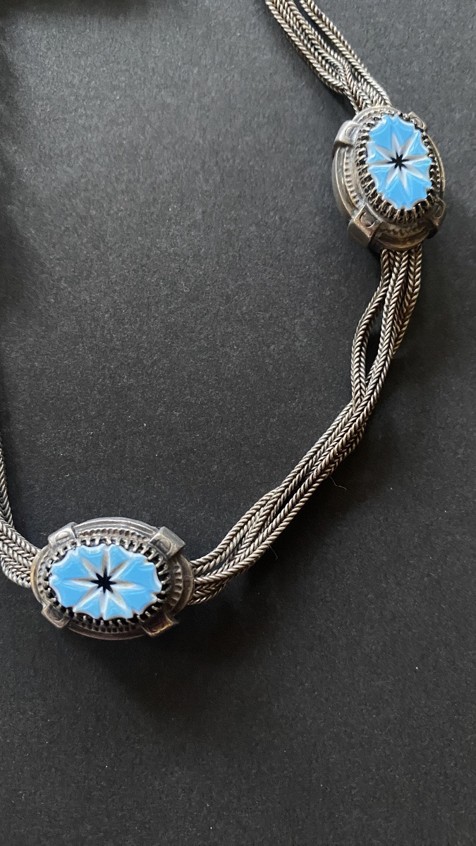 19th Century Silver Watch Chain With Glass Paste Decoration.-photo-4