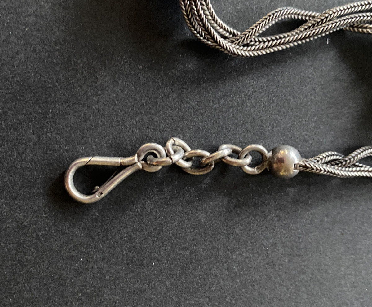 19th Century Silver Watch Chain With Glass Paste Decoration.-photo-1