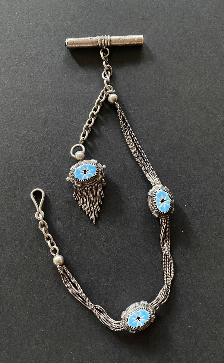 19th Century Silver Watch Chain With Glass Paste Decoration.