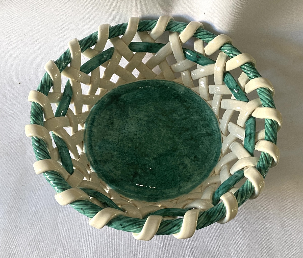 Sainte Radegonde. Large Ceramic Basket. Mid 20th Century.-photo-3