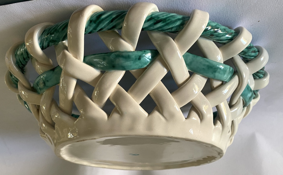 Sainte Radegonde. Large Ceramic Basket. Mid 20th Century.-photo-4