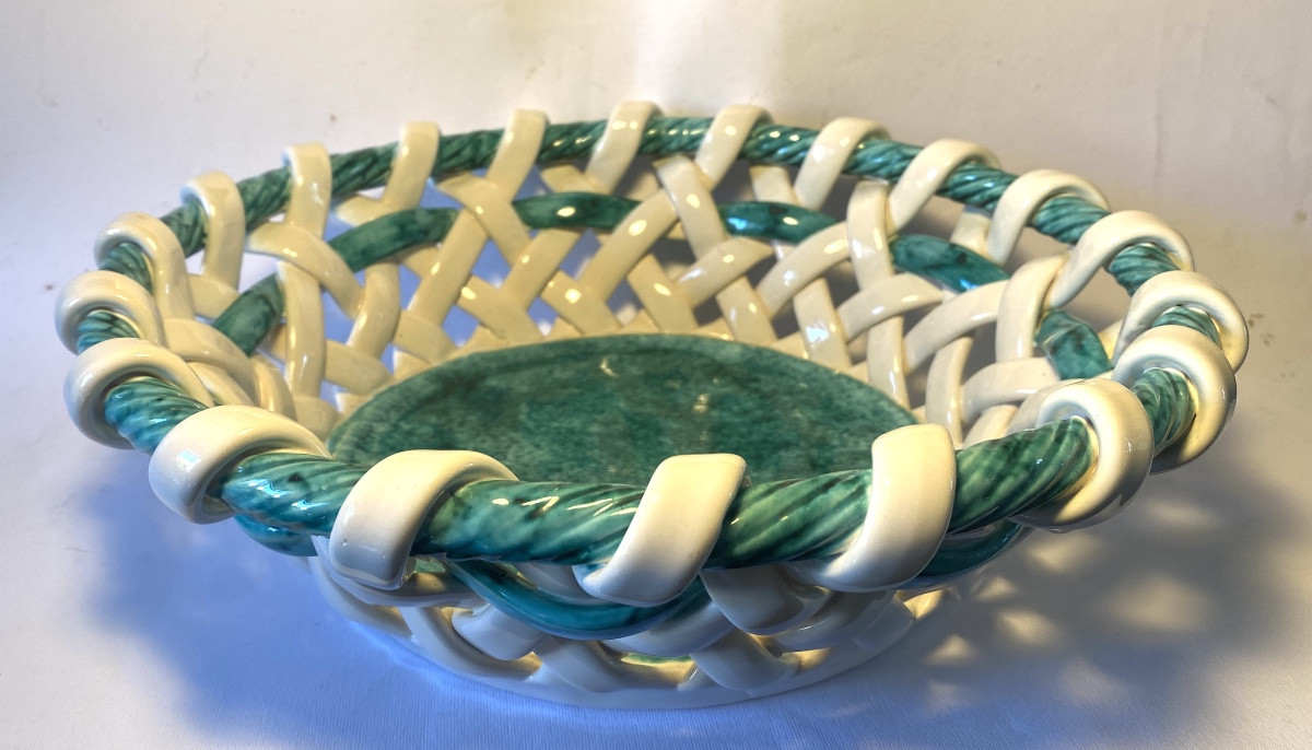 Sainte Radegonde. Large Ceramic Basket. Mid 20th Century.
