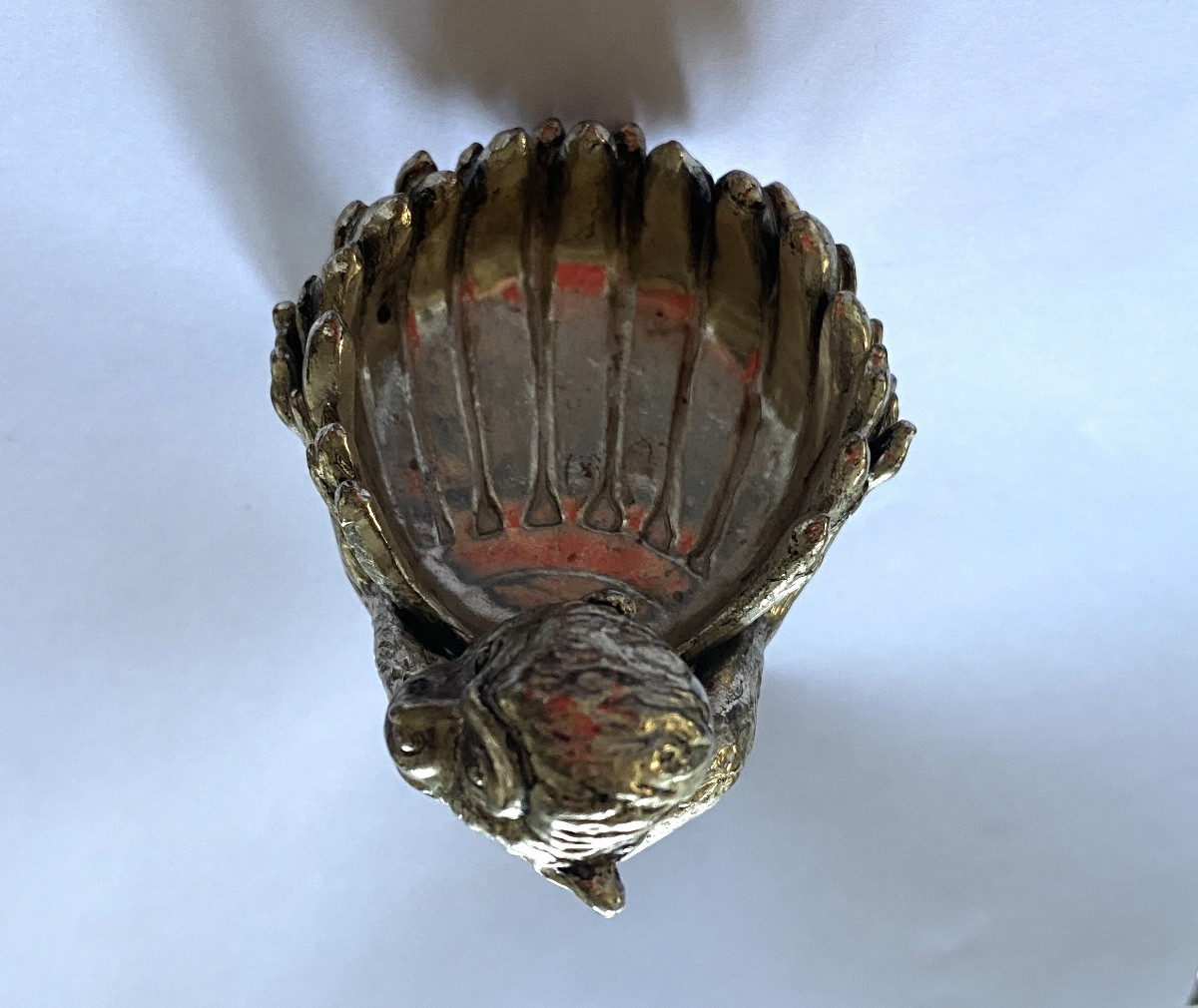 Salt Cellar In Silver Plated Metal. Seated Monkey Holding A Shell.-photo-3