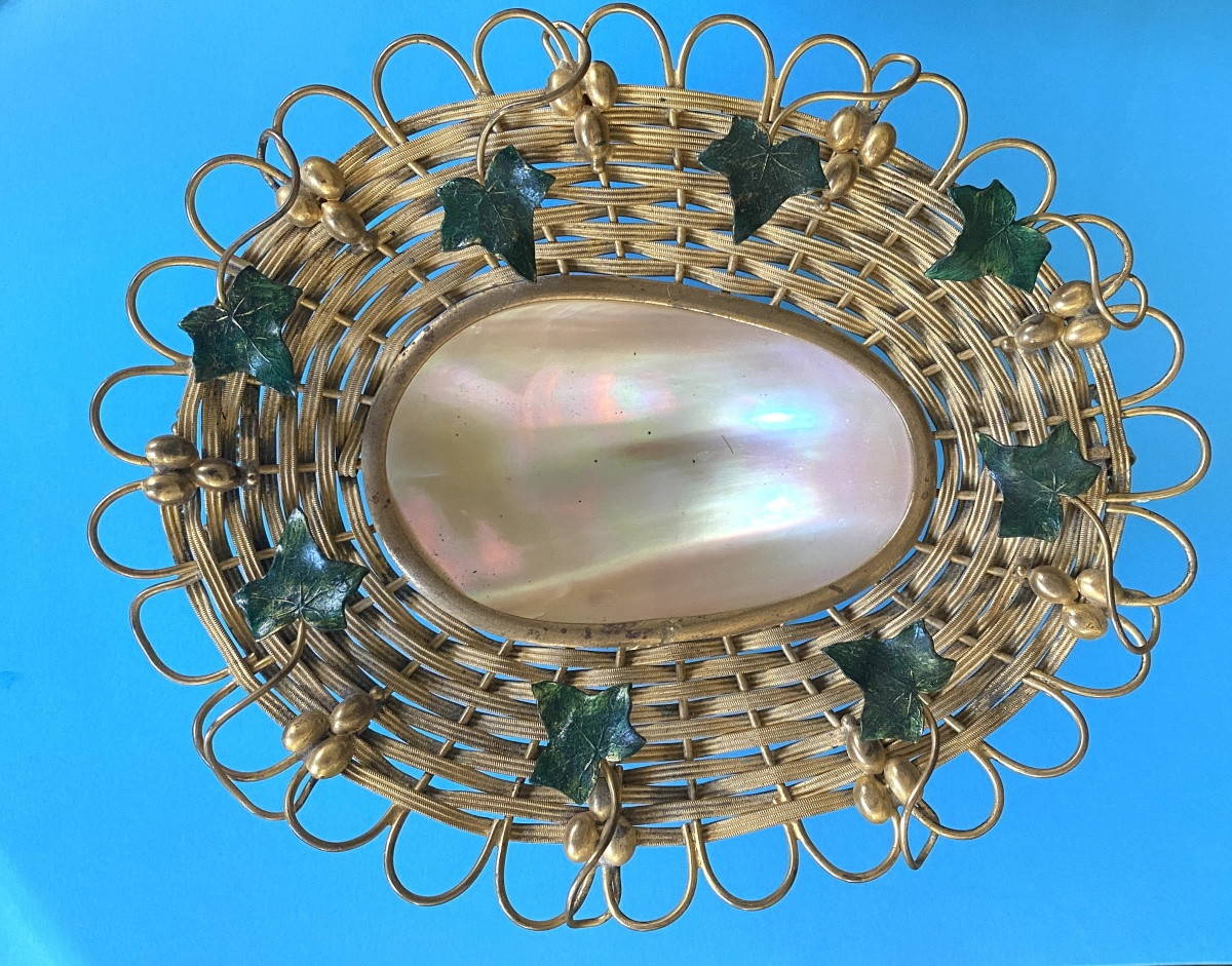 Basket In Gilded And Braided Brass. Empty Pocket, Baguier. XIXth  Century.-photo-2