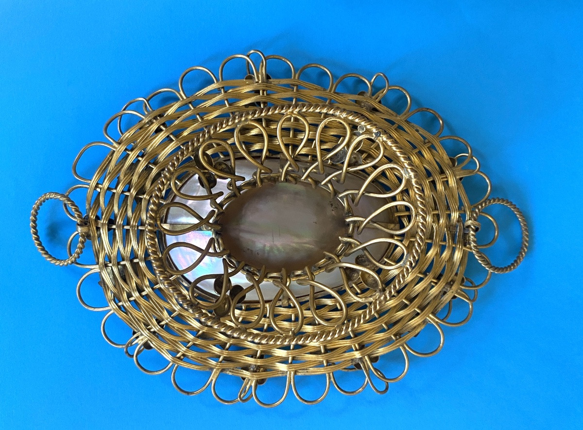 Basket In Gilded And Braided Brass. Empty Pocket, Baguier. XIXth  Century.-photo-4