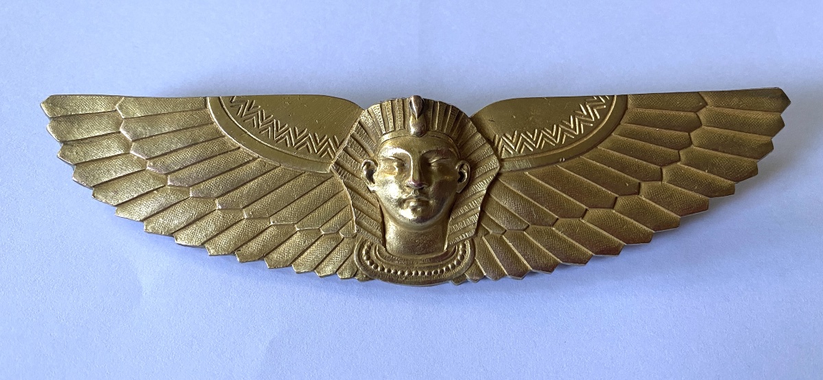 Egyptomania. Ornamental Bronze, 19th Century. Winged Pharaoh's Head.