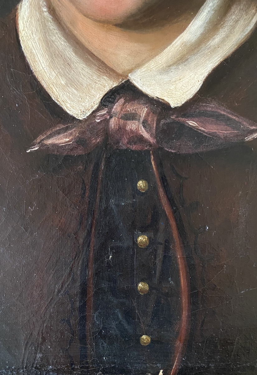 Portrait Of A Young Boy. Oil On Canvas. French School.  19th Century.-photo-3