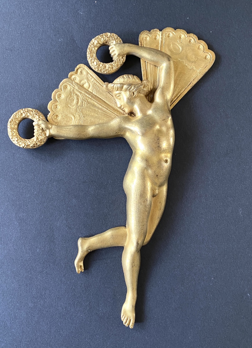 Bronze doré d’ornement début XIXème. Allégorie du vent. Zéphyr. 