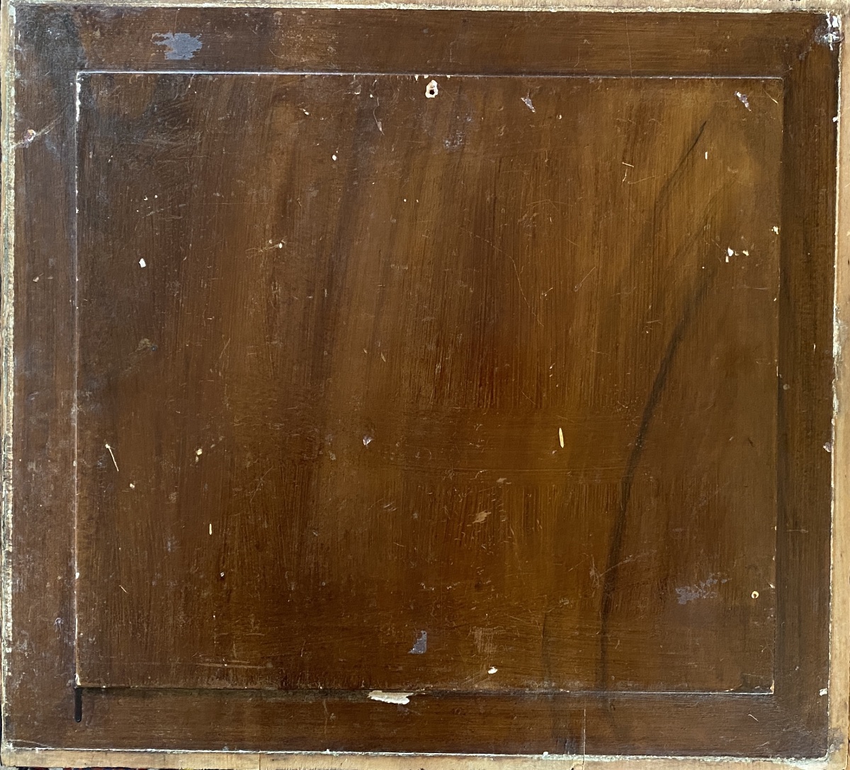 « Nature morte. Le vin et le jeu de cartes ».  Panneau décoratif. Huile sur bois XIXème. -photo-3