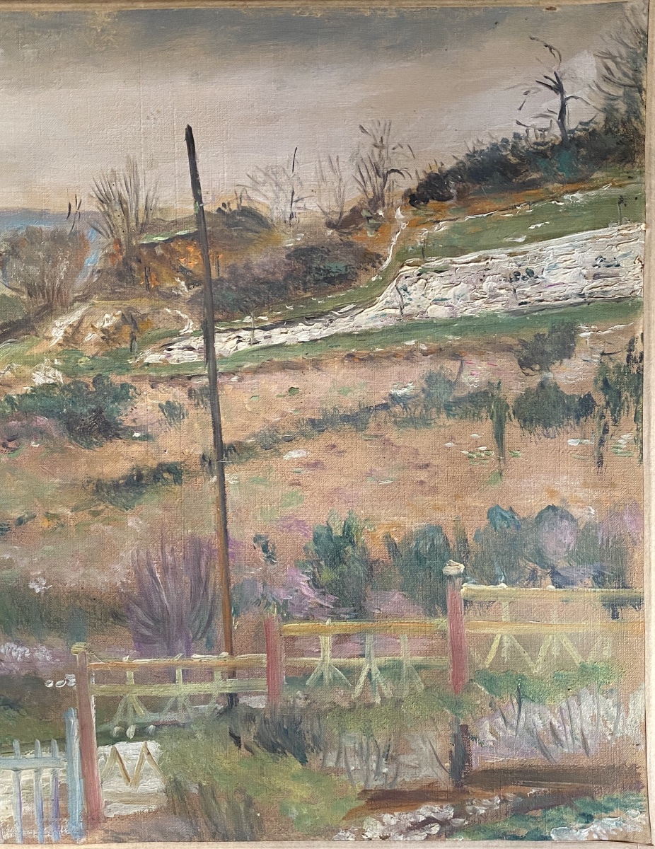 Lucien Adrion. « Paysage aux abords de Paris ». Huile sur toile début XXème. -photo-3