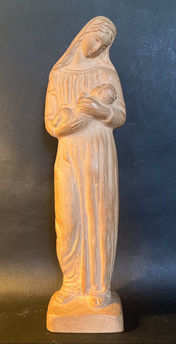 Vierge à l’enfant. Terre cuite fin XIXème / début XXème. Sander. Ed. Bouasse-Jeune. -photo-1