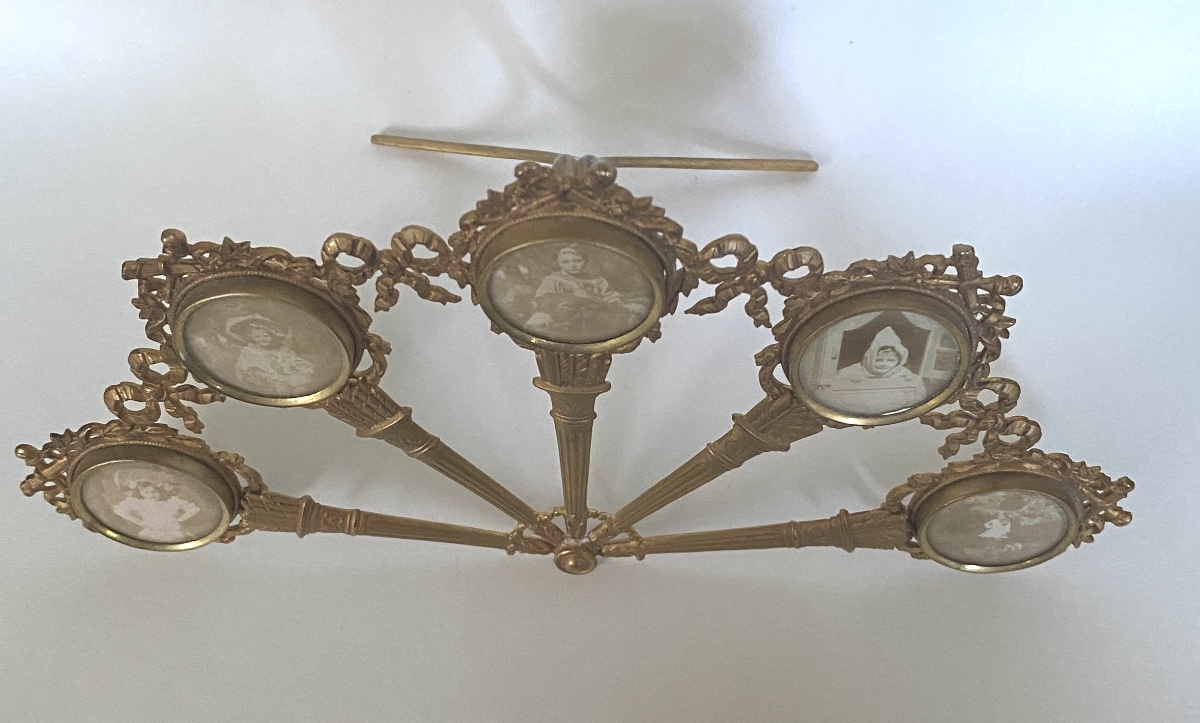 Gilded Brass Fan Shaped Photo Frame. Louis XVI Style. Early 20th. Holds Five Photos -photo-2