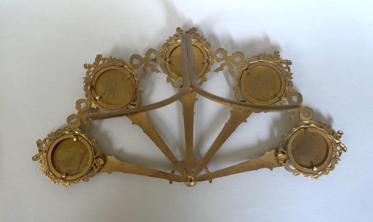 Gilded Brass Fan Shaped Photo Frame. Louis XVI Style. Early 20th. Holds Five Photos -photo-4