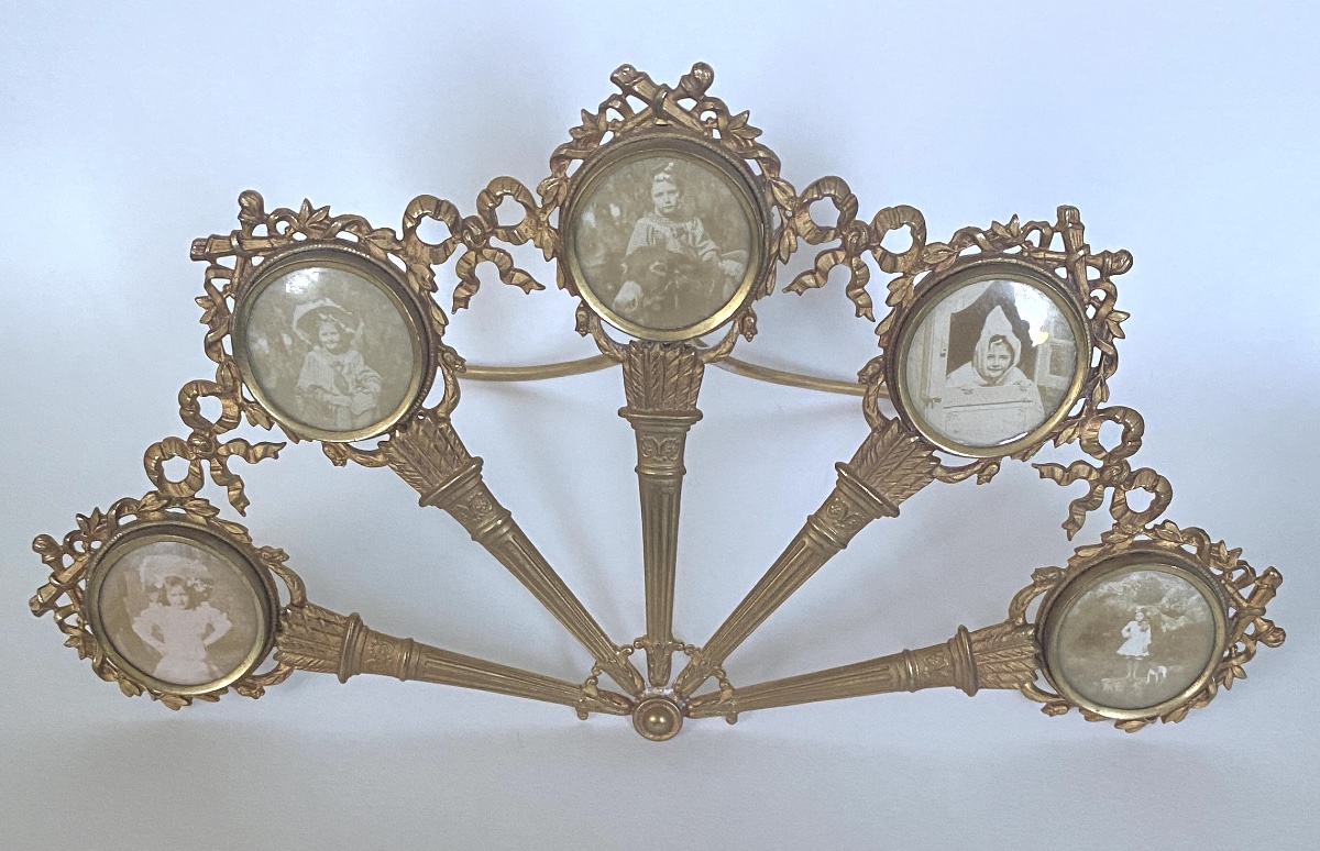 Gilded Brass Fan Shaped Photo Frame. Louis XVI Style. Early 20th. Holds Five Photos 
