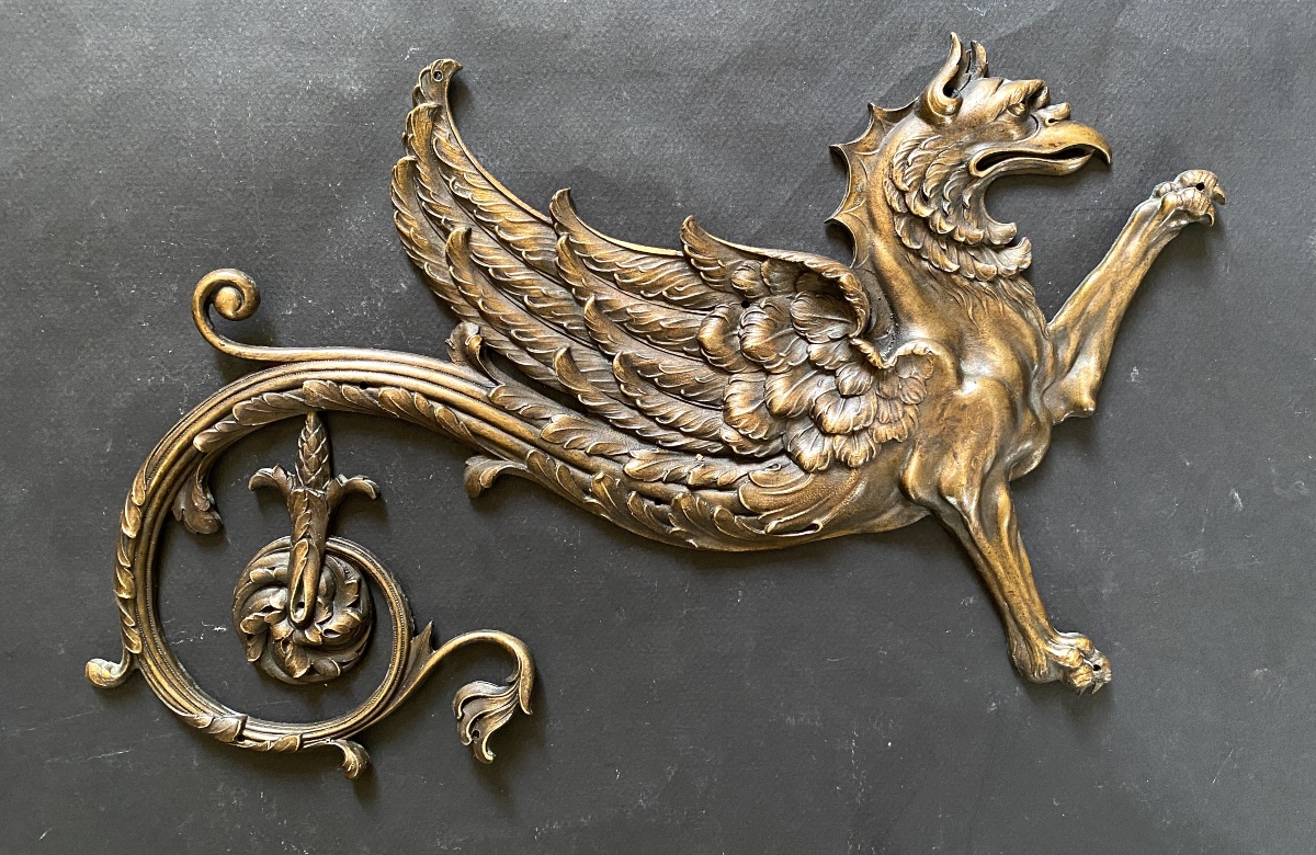 Gothic-style Griffins. Pair Of Large 19th-century Ornamental Bronze Sculptures. -photo-2