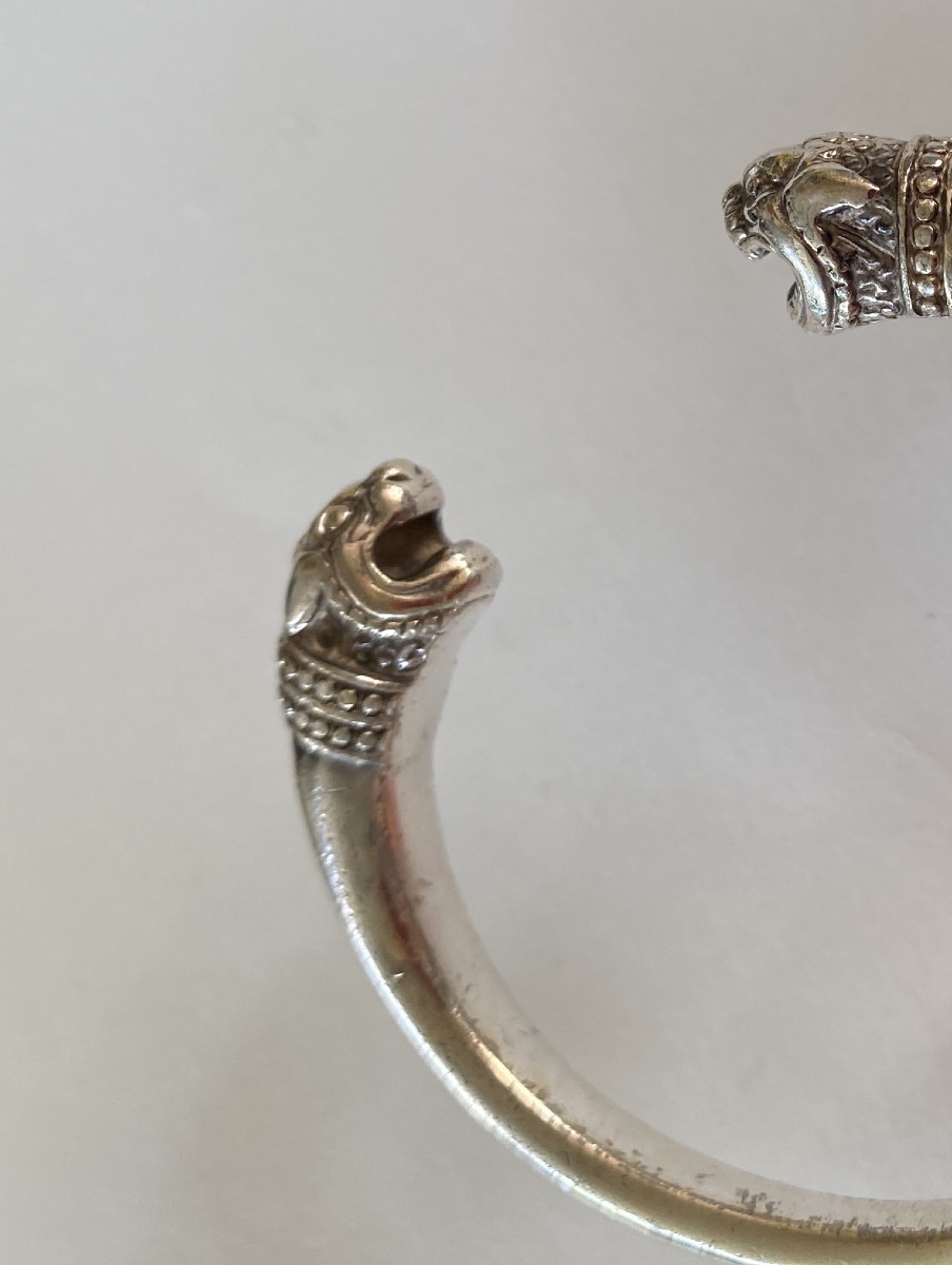 Arthus Bertrand For The Louvre. Antique-inspired Silver Bracelet. Lioness Heads. -photo-4
