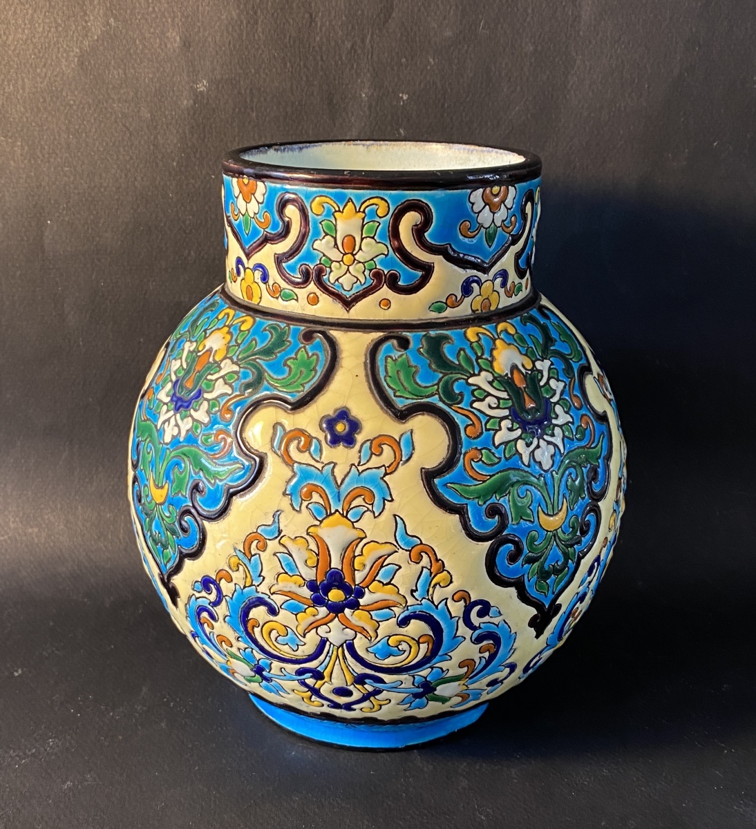 Jules Vieillard In Bordeaux. 19th- Earthenware Vase. Persian-style Decoration In Raised Enamel.-photo-3