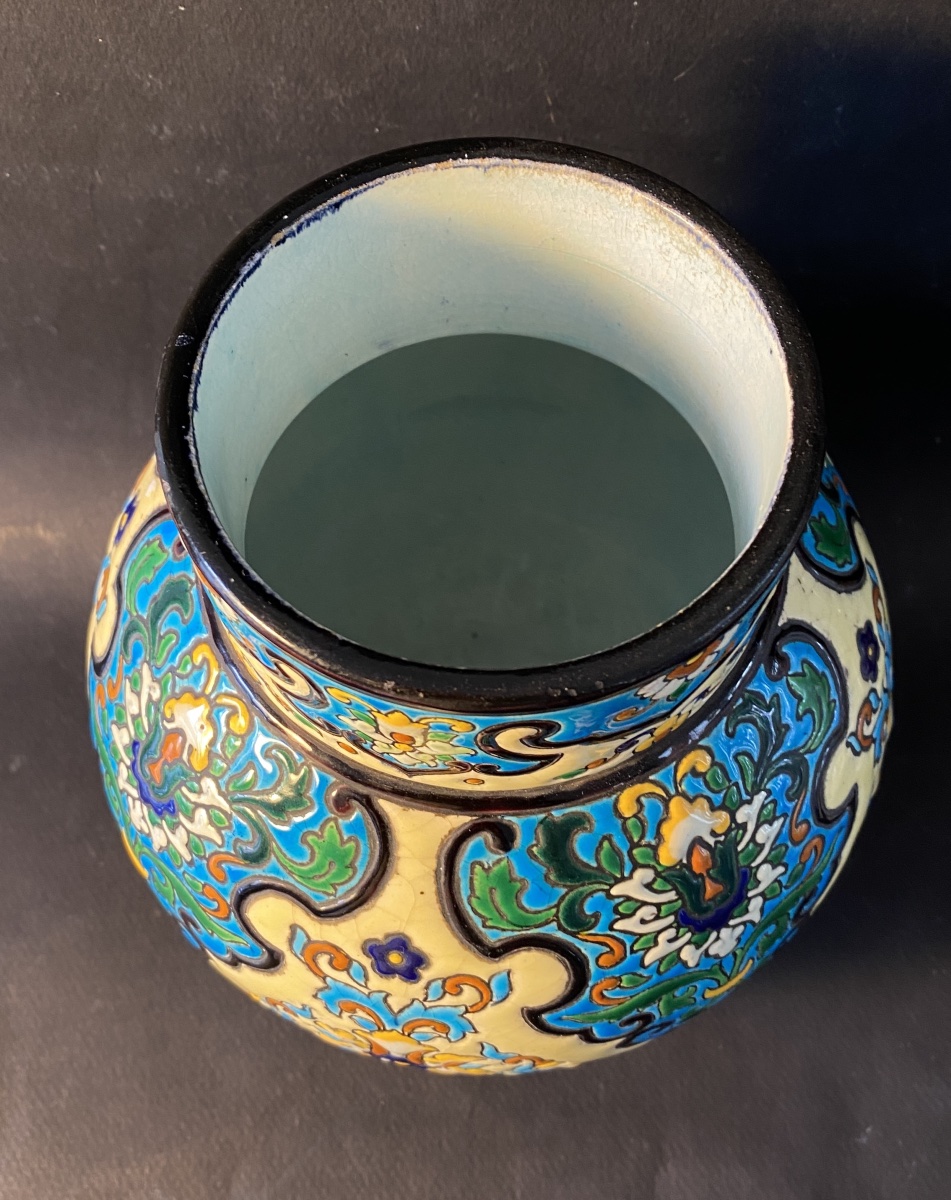 Jules Vieillard In Bordeaux. 19th- Earthenware Vase. Persian-style Decoration In Raised Enamel.-photo-4