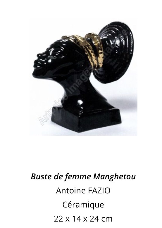 A. Fazio. Vallauris. Femme Mangbetu. Céramique émaillée noire et rehauts d’or. Années 50. -photo-8