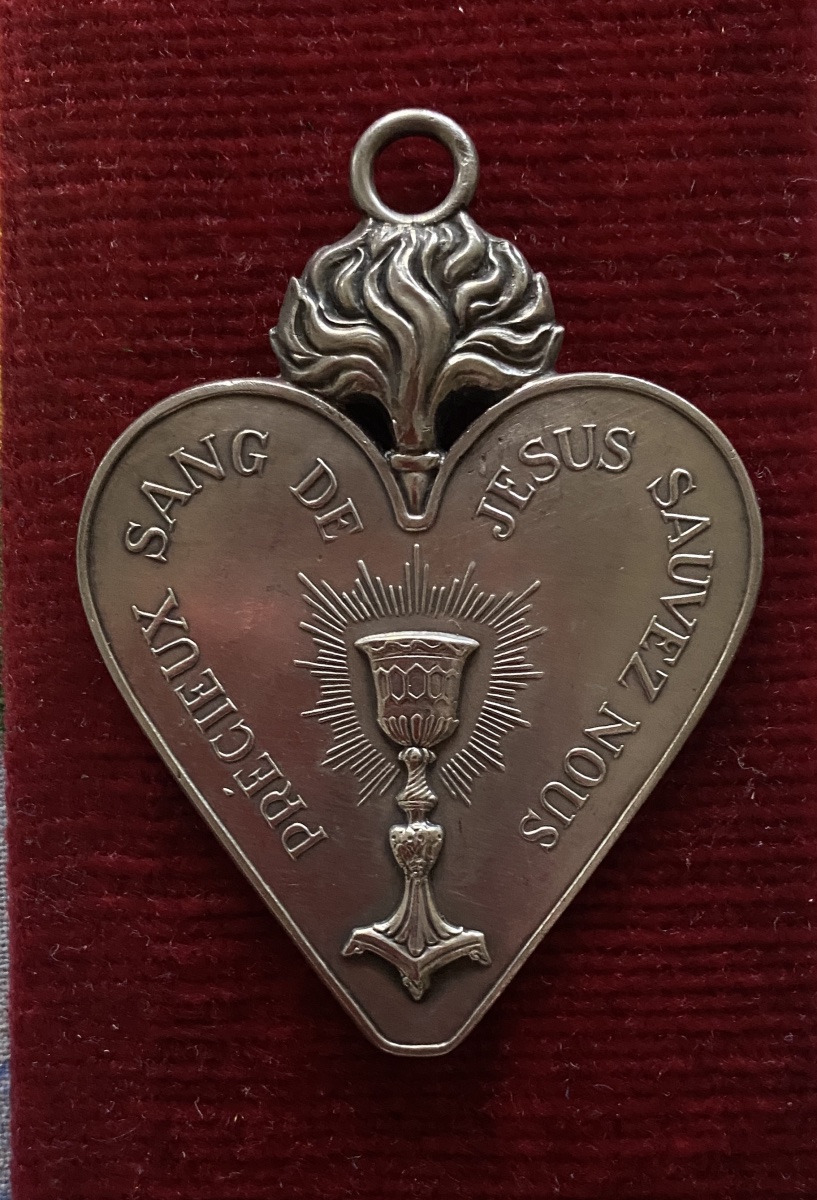  Large 19th Solid Silver Religious Medal. Saint Augustine And The Precious Blood Of Jesus. -photo-2
