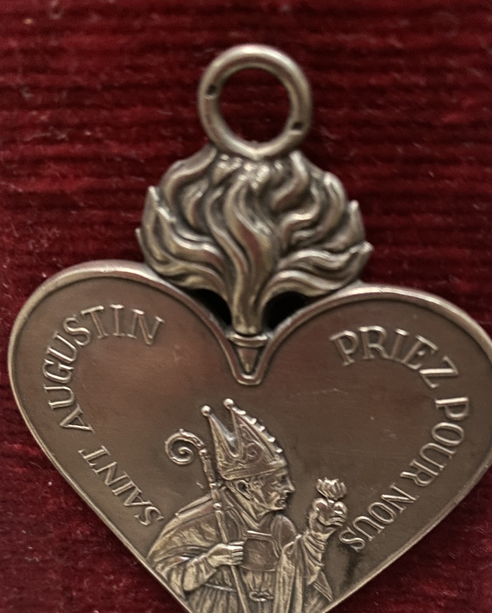  Large 19th Solid Silver Religious Medal. Saint Augustine And The Precious Blood Of Jesus. -photo-1