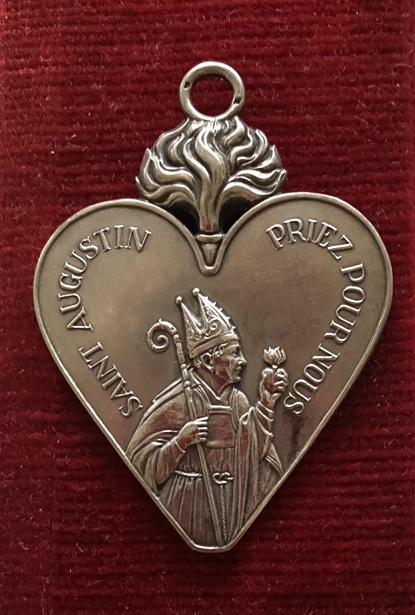  Large 19th Solid Silver Religious Medal. Saint Augustine And The Precious Blood Of Jesus. 